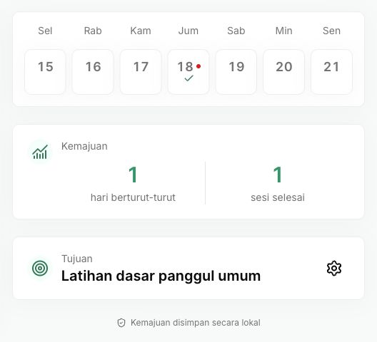 Layar progres PelvicEx dalam bahasa Indonesia dengan catatan sesi demonstrasi